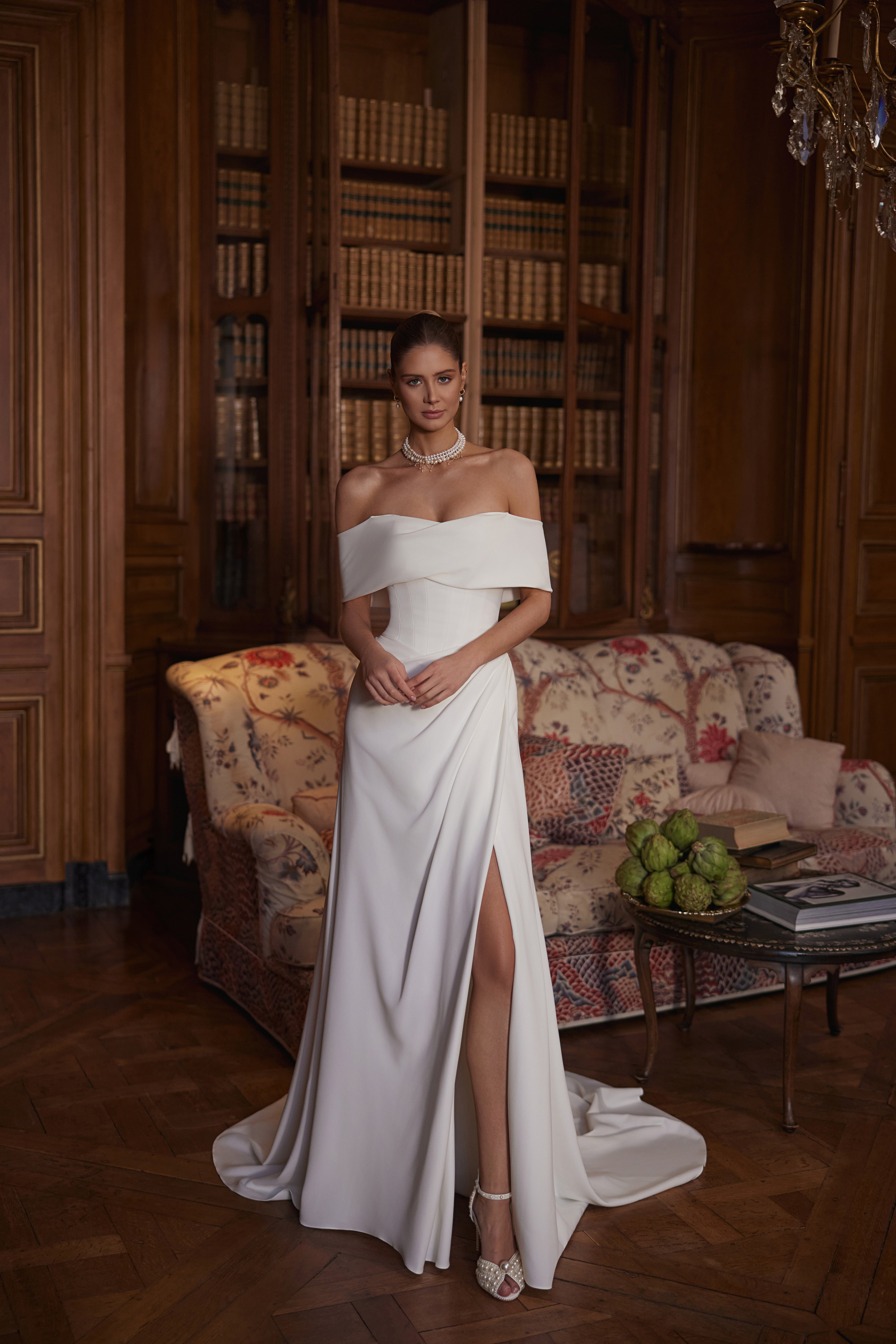 calliope bridesmaid dress Wedding - off-shoulder slit beaded with crystals on