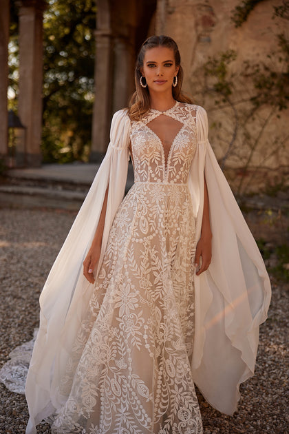 boho wedding dress cardiff Dorit a boho wedding dress with long sleeves