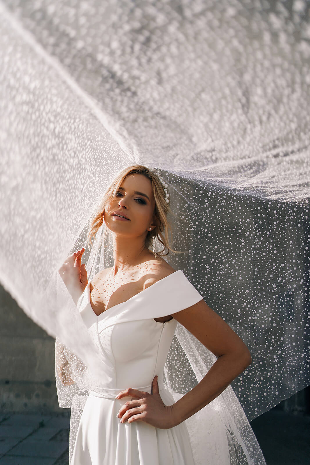 Cathedral snowdrop veil – close-up of the cathedral wedding veil.