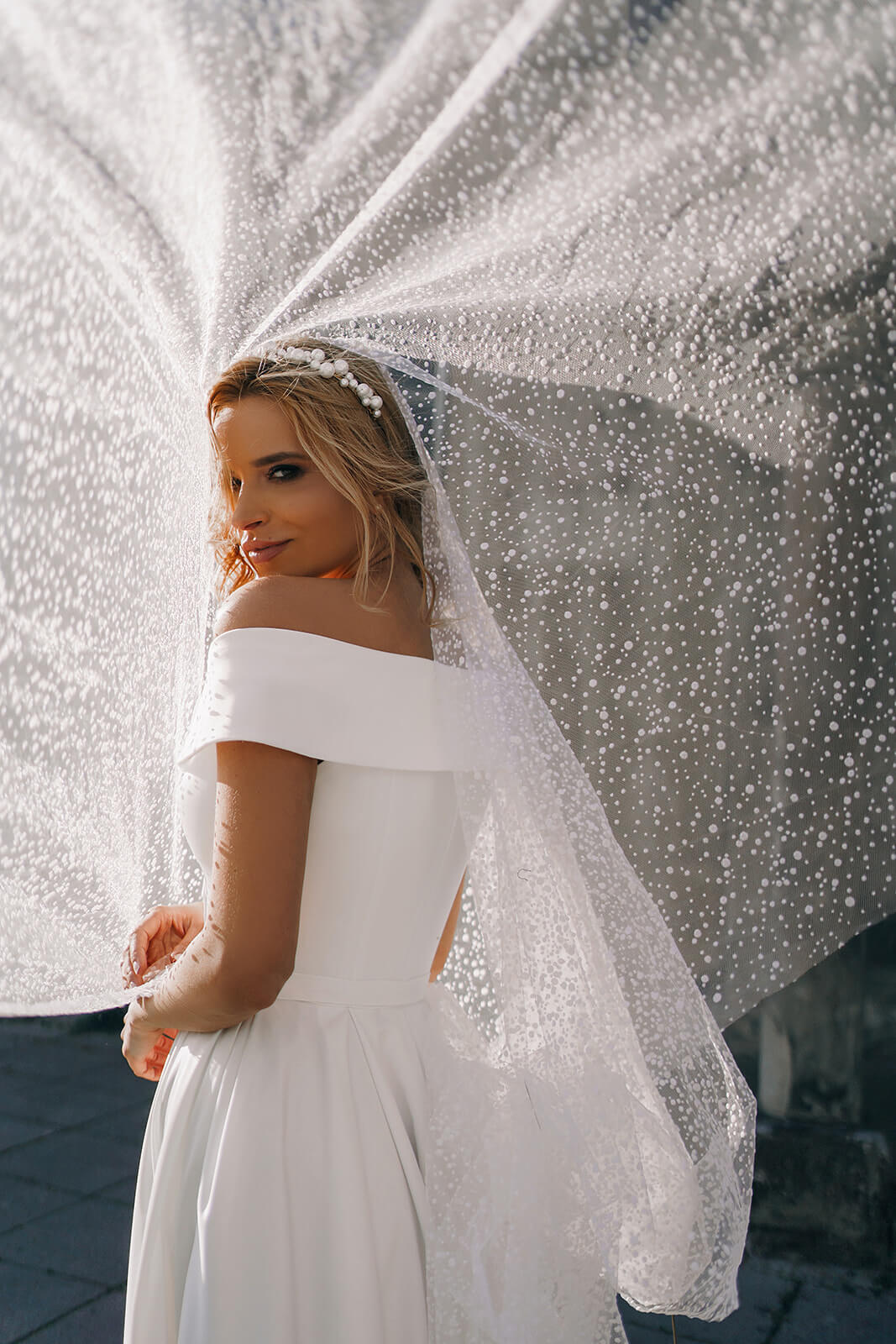 Cathedral snowdrop veil – cathedral wedding veil, full silhouette.