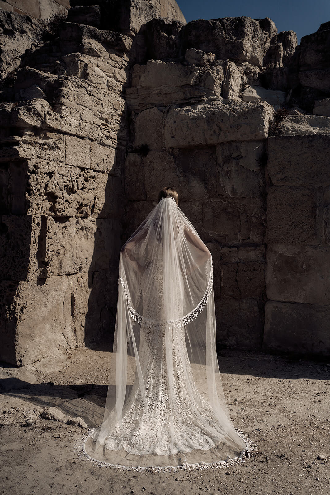 Cathedral veil with fringe – detail of the cathedral wedding veil.