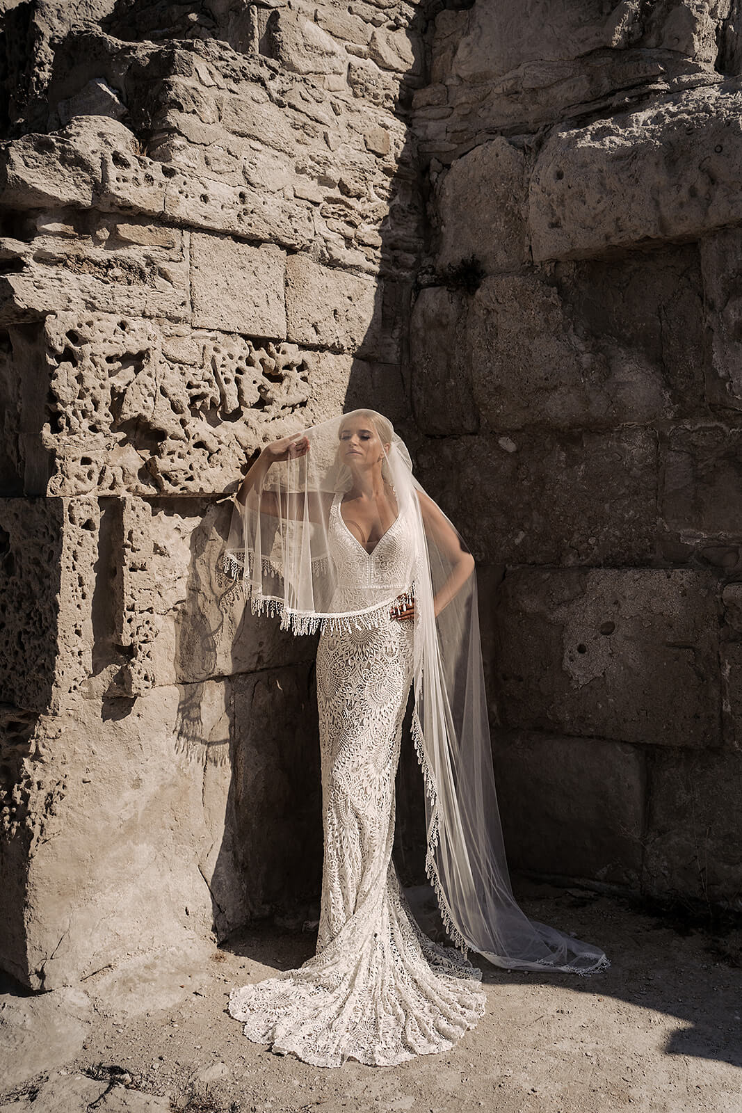 Cathedral veil with fringe – cathedral wedding veil by DAMA Couture.