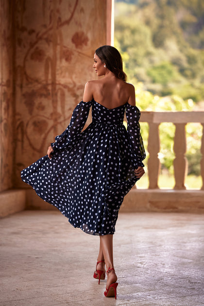 Short classic evening dots dress Malena from DAMA Couture (back photo)