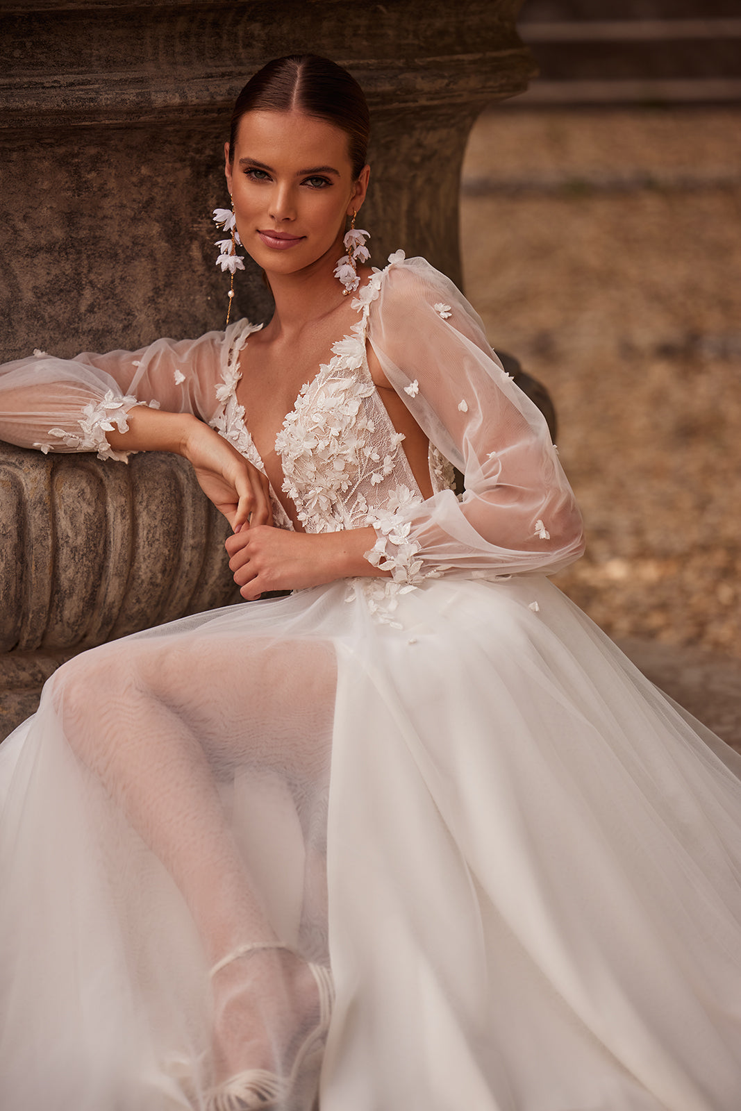 【美品】DAMA collection 針抜きリブ編みレース使いプルオーバー Wedding dress Nozomi - detachable sleeves | DAMA Couture