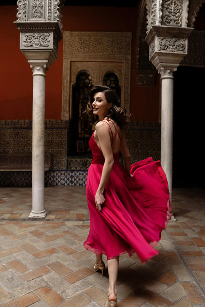 lady damascus red dress Ladivine CD383 Women's Formal Evening & Wedding Guest Dress - Coral