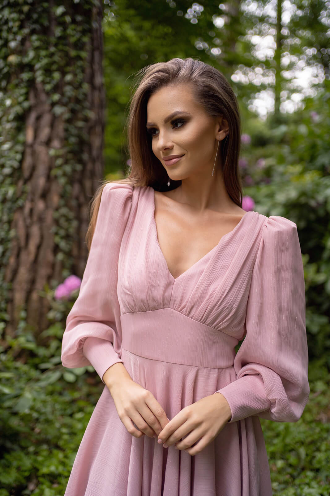 Poppy Pink – DAMA Couture short evening dress, front view.