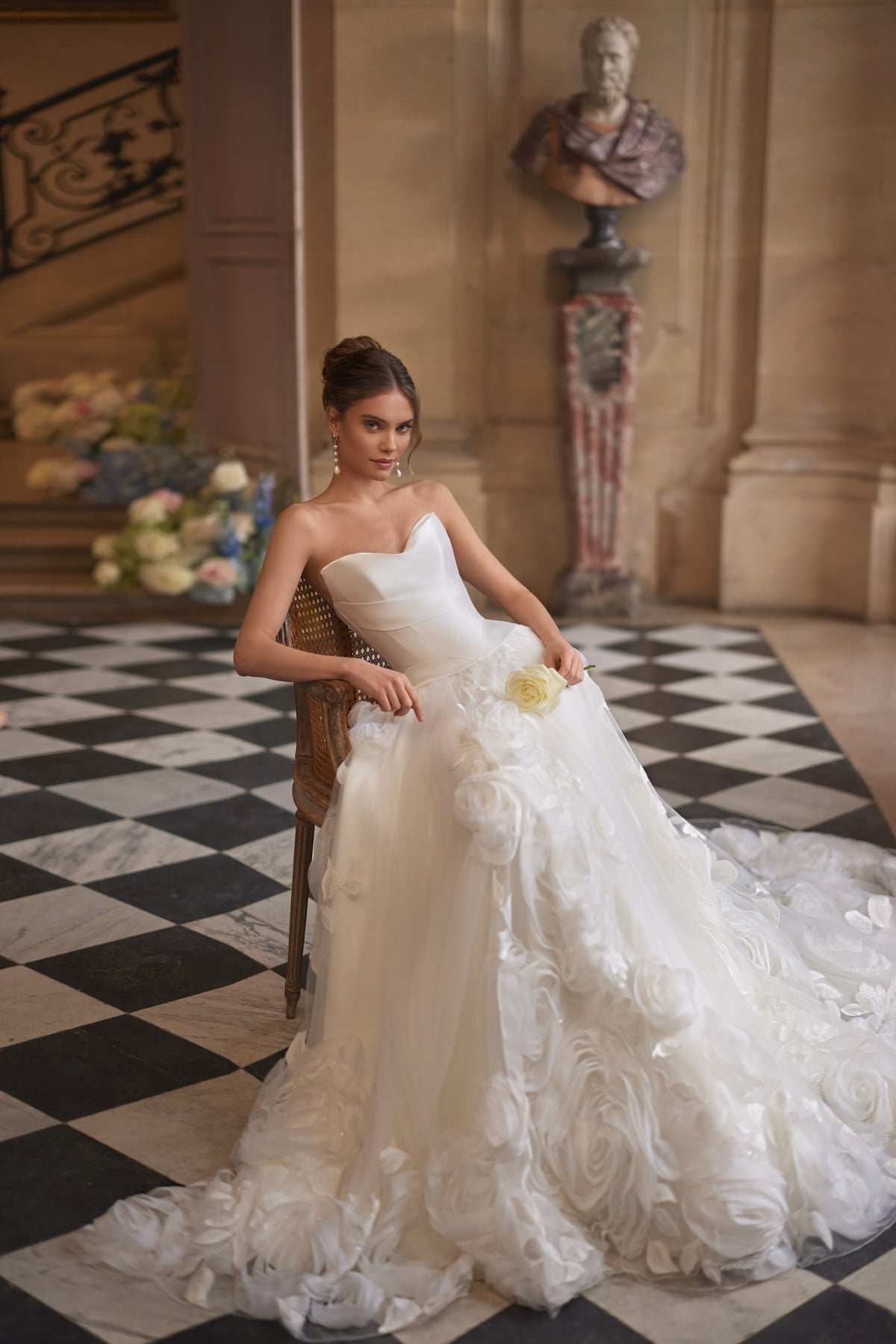 Cornellia corset + skirt – an asymmetrically draped corset and voluminous layered skirt.