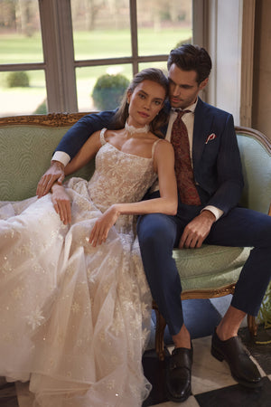 Milkyway wedding dress – a square neckline and star-embroidered tulle skirt, DAMA Couture Something Blue 2027.