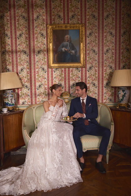 Thetis wedding dress – sheer corsetry, lace straps and an opulent lace skirt, DAMA Couture Something Blue 2027.