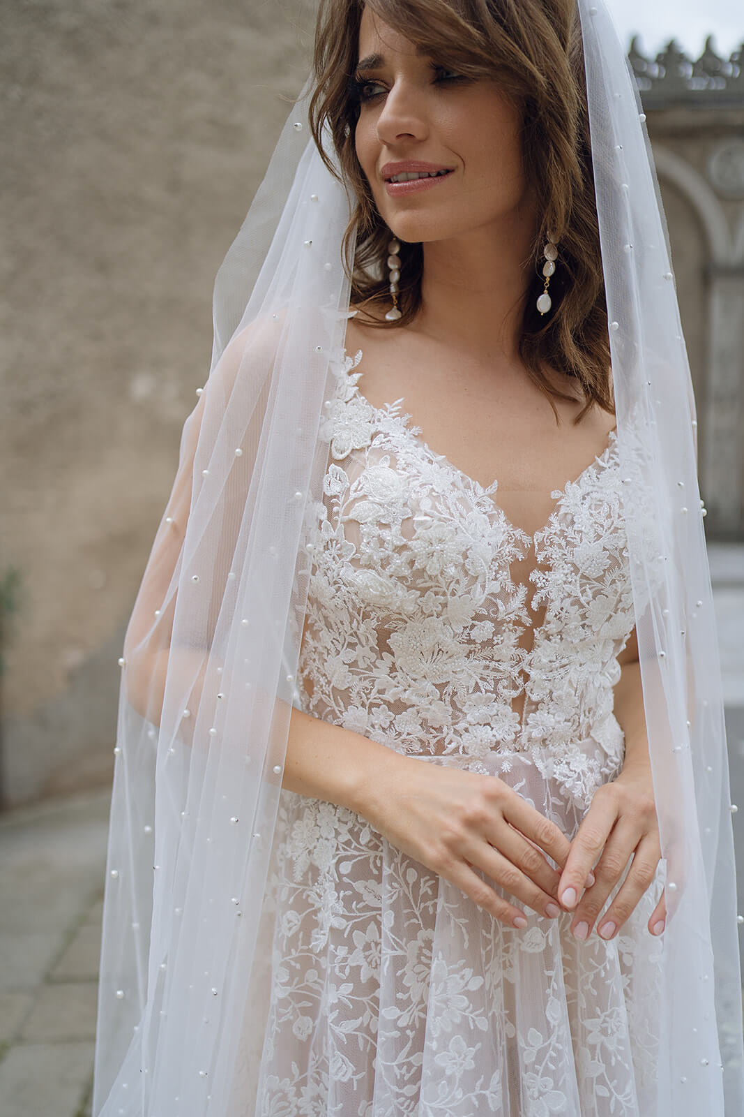 Cathedral pearl veil – cathedral wedding veil, full silhouette.
