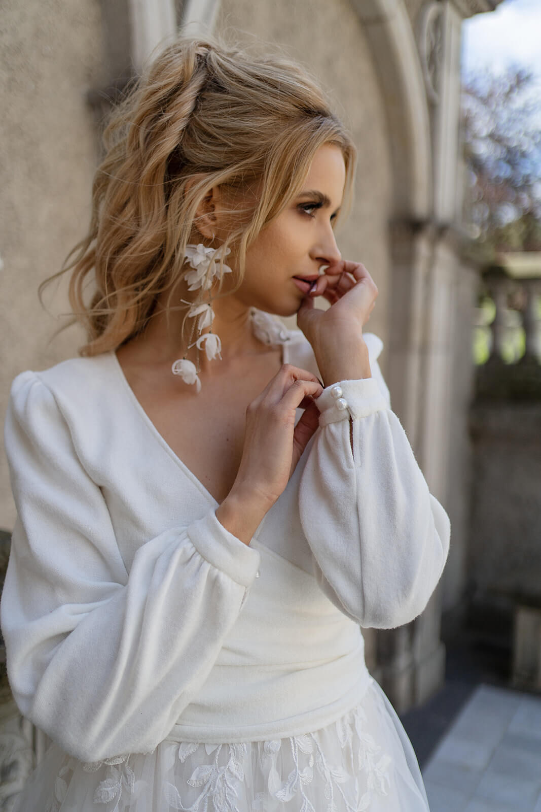 Plain front pullover – DAMA Couture bridal cover-up.