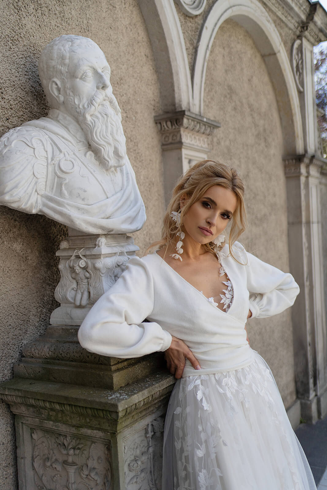 Plain front pullover – bridal cover-up by DAMA Couture.